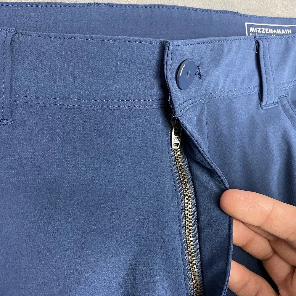 Mizzen+Main Helmsman Pants Mens Size 38x34‎ Blue Slim Performance Stretch Chino